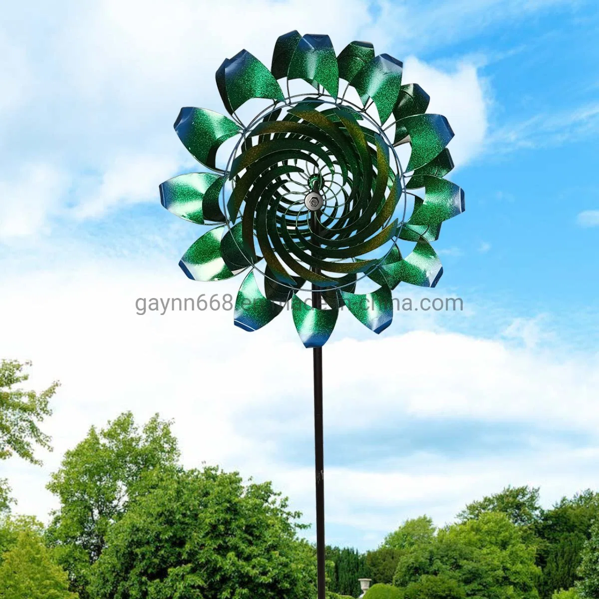 Metal Outdoor Solar Lighted Windmill Wind Spinner for Decorating The Garden Lawn Patio 75"