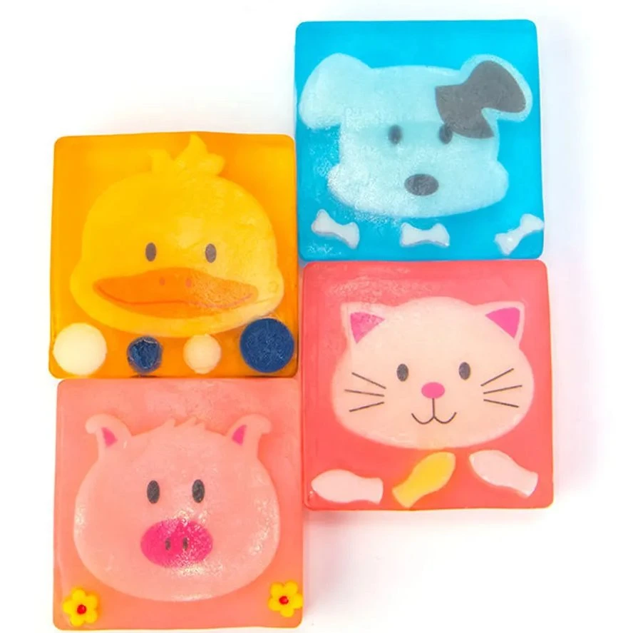 Hot Sale Cute Animal Shape Jelly Crystal Cartoon Soap Cat Dog Duck Frog Bar Toilet Kids Manufacture Handmade Organic Soap Natural Bear Gift Soap for Children