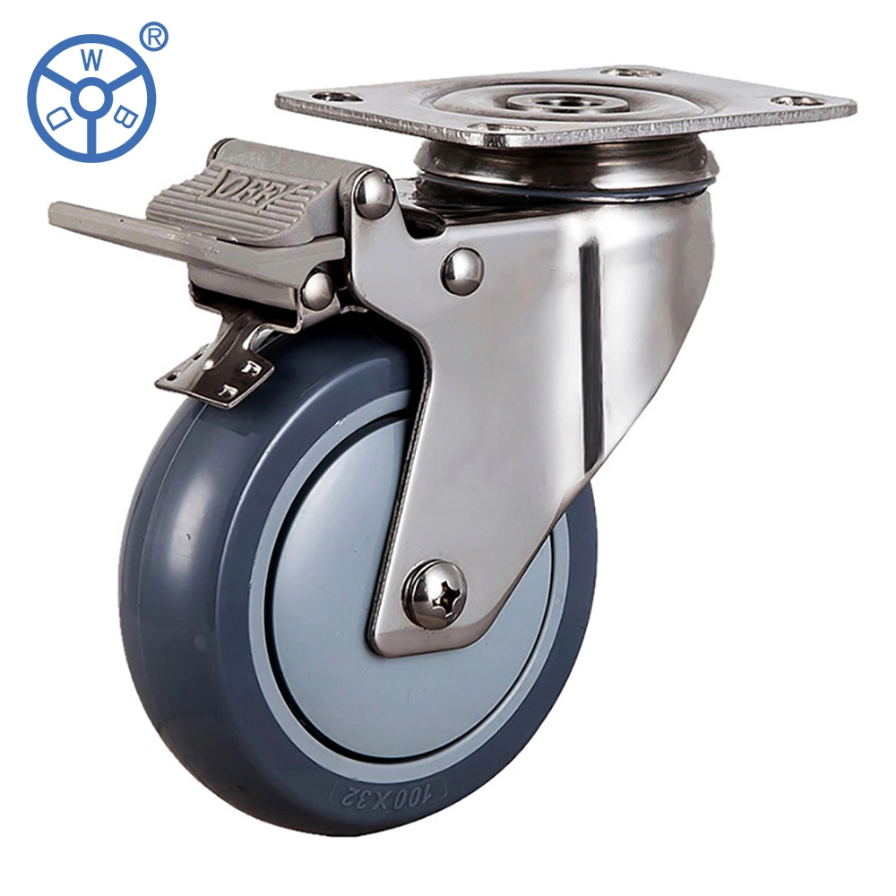 Wbd Industrial Ball Bearing Swivel 3 4 5 Inch Stainless Steel Medium Duty Caster Gray PU Wheels