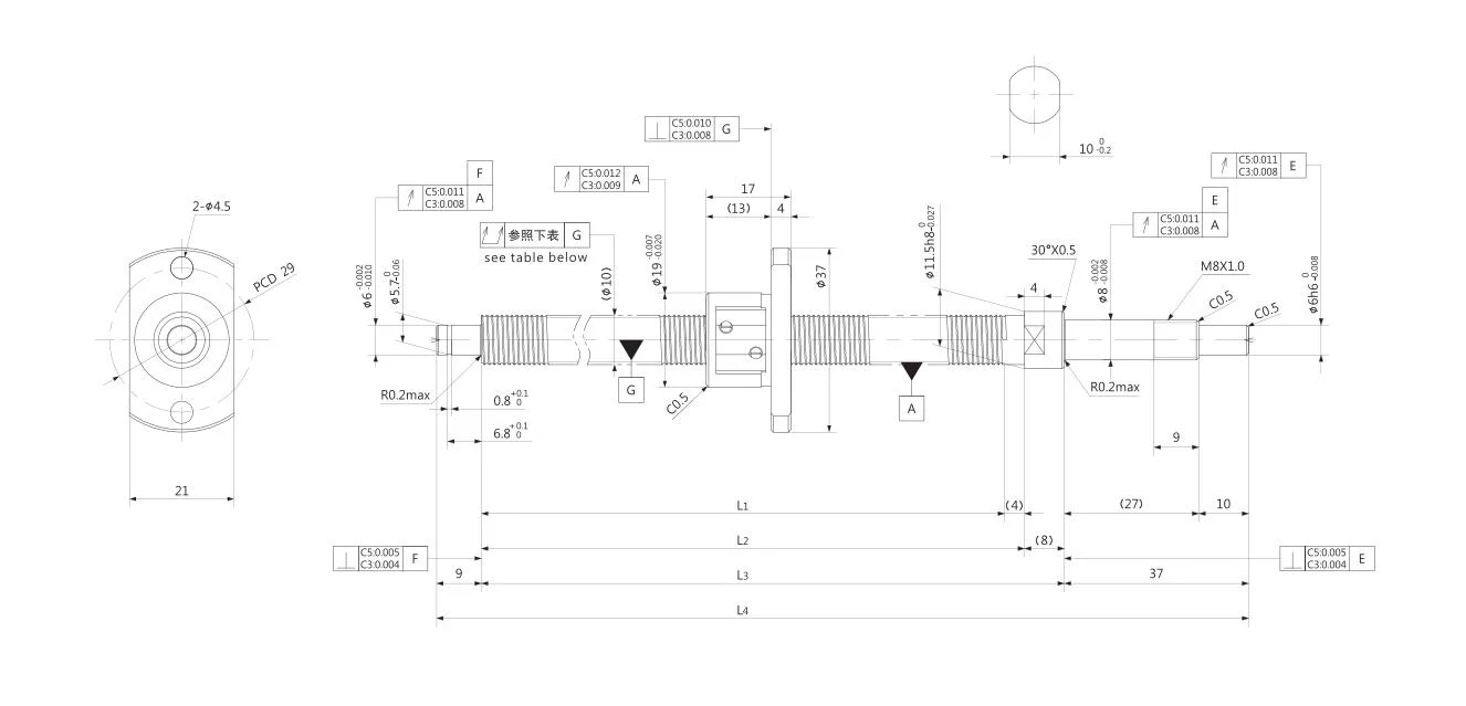 Husillo de bolas KGG de alta precisión 10mm para robot de eje único (serie GG, cable: 1mm, eje: 10mm)