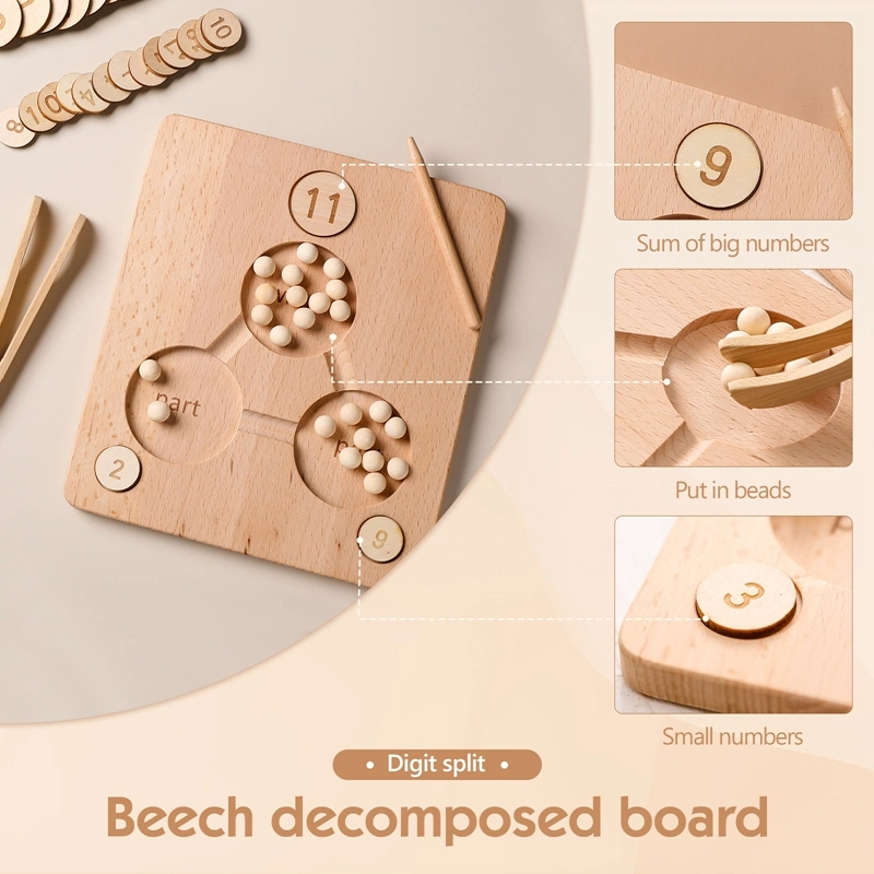 Beech Double Sided Wooden Toy Math Game Kids Montessori Number Tracing Board