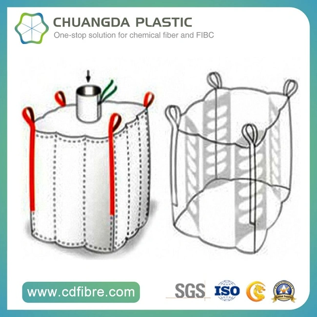 El deflector de tejido dentro de los grandes sacos a granel Jumbo con la boca de llenado