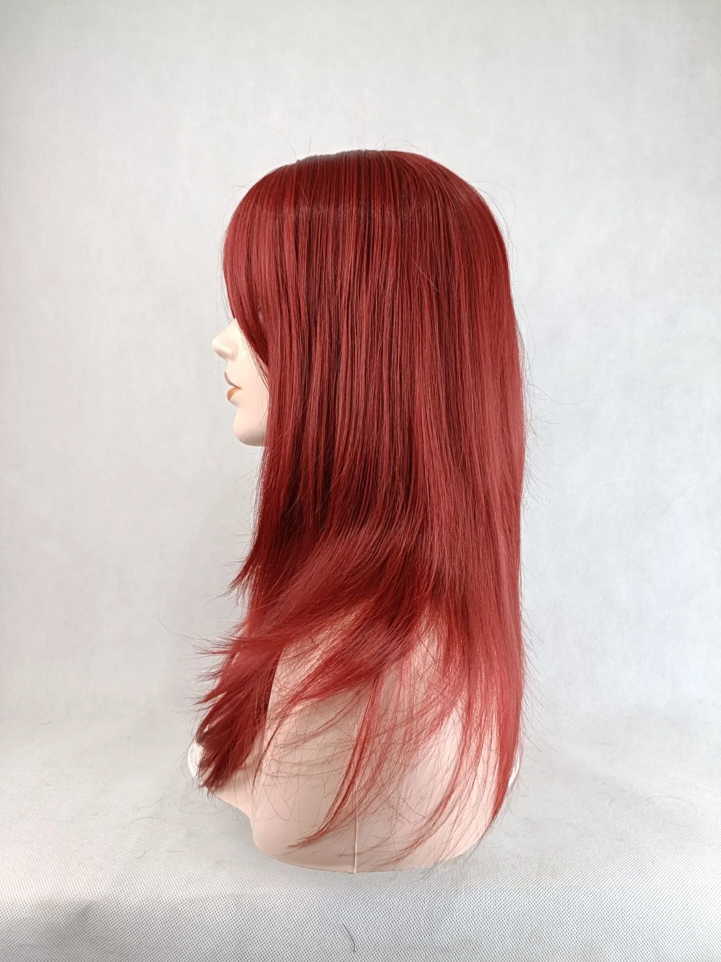 High quality/High cost performance  Portuguese Wine Red Long Straight Hairpieces Synthetic Fiber Wigs with Bangs