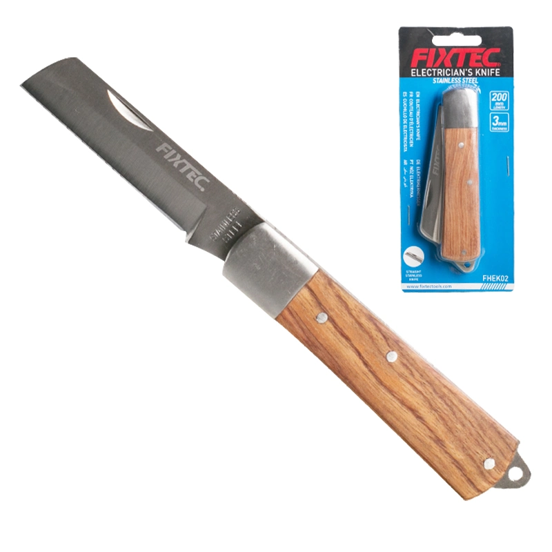 Fixtec Folding Wooden Handle Stainless Steel Garden Knife Plant Fruit Grafting Knife Electrician Insulation Knife