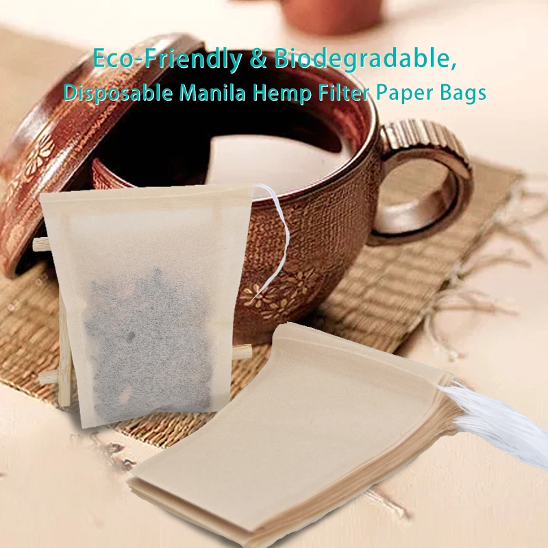 Papel de filtro Trapezoide sin cloro Bolsa de té, hecho de papel de cáñamo de Manila, etiquetas personalizadas de CAN, podría ser biodegradable Composible