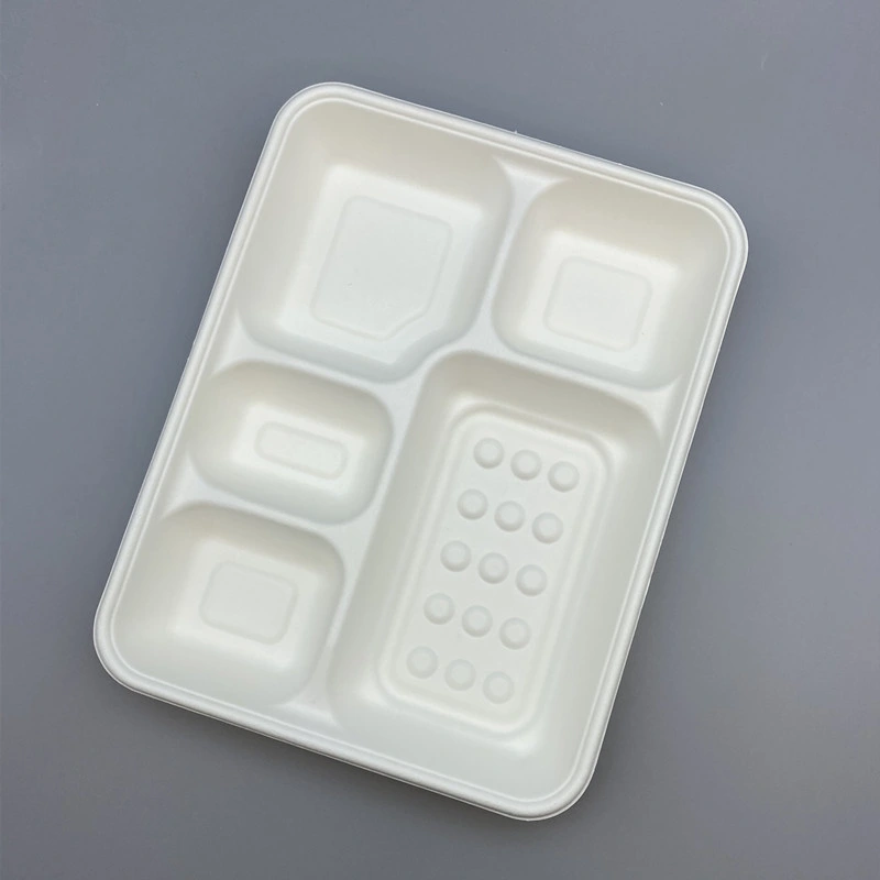 5 Compartment Disposable Tableware Takeaway Food Container Bagasse Deep Lunch Tray