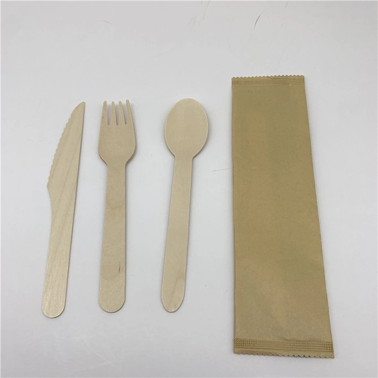 Wholesale/Supplier Eco Friendly Disposable Wooden Spoons Forks and Knife with Paper Napkin