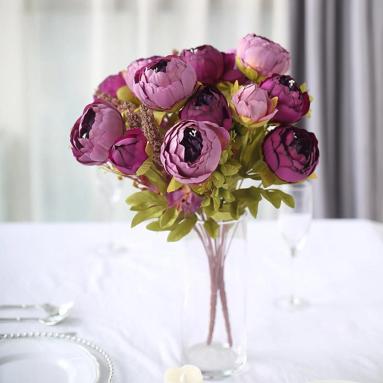 Decoration Bouquet Wholesale/Supplier Silk Wedding Bridal Bouquets Purple Artificial Peony Flower