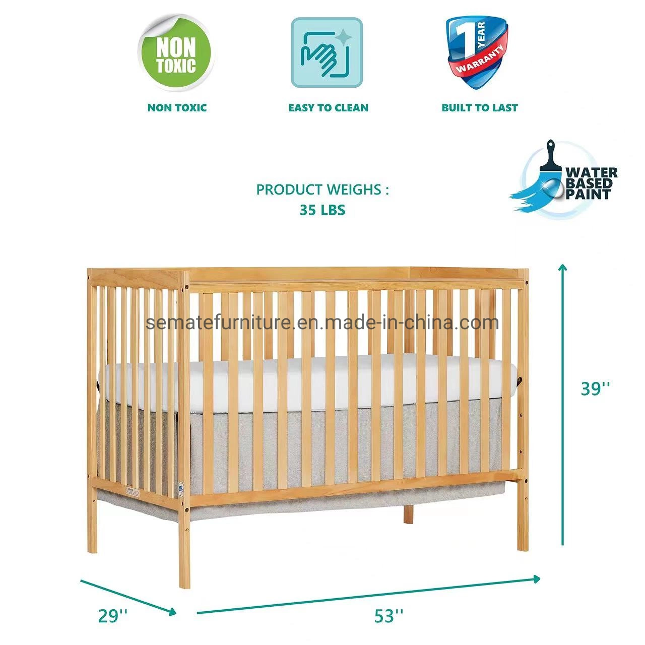 Fabrik Preis Großhandel Einstellbare 5-in-1 natürliche Cabrio Baby Kinderbett Bett Holz Baby Kinderbett für Neugeborene, Kleinkinder, Kinder