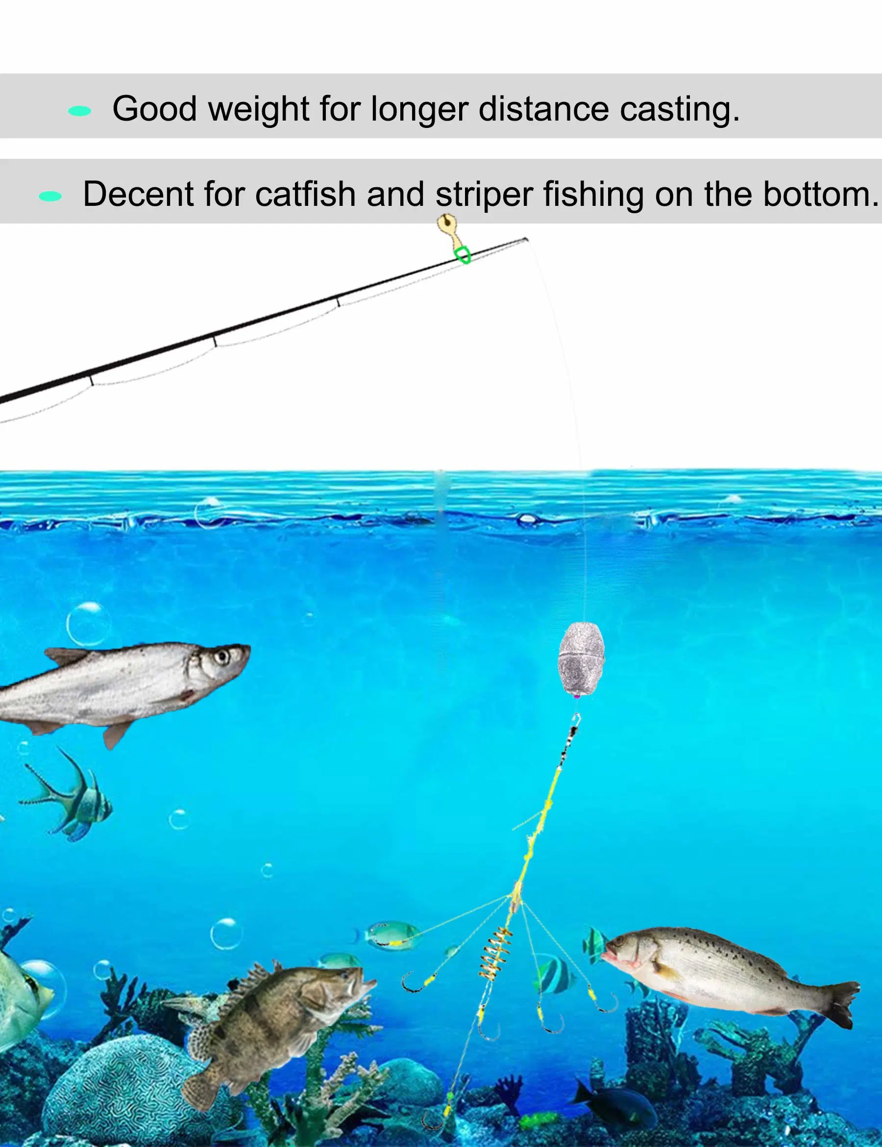Linha do oceano Fundo Catfishing Resolver Ovo pesos de pesca de água salgada no formato oval Platinas