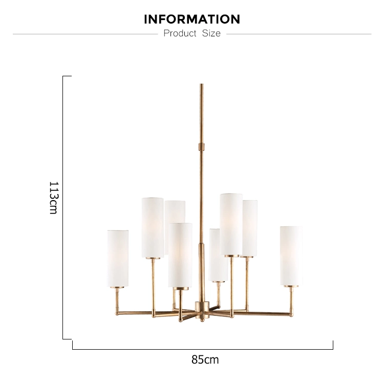 Simple Two-Tire Lighting 4+4 Light Antique Bronze White Linen Shades Indoor Lighting Chandelier