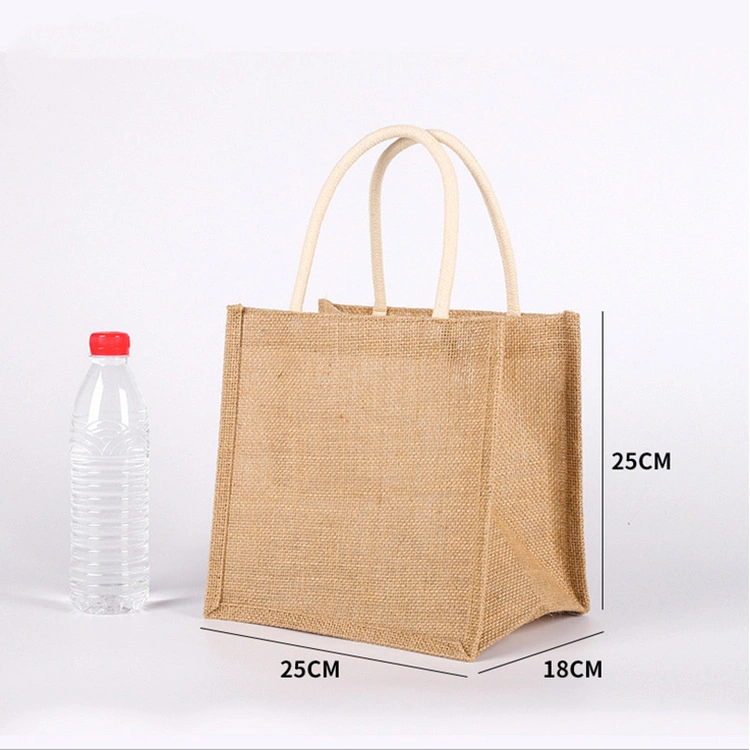 Waterproof Laminated Durable Retro Handbag Linen Lunch Bag Jute Tote Bag