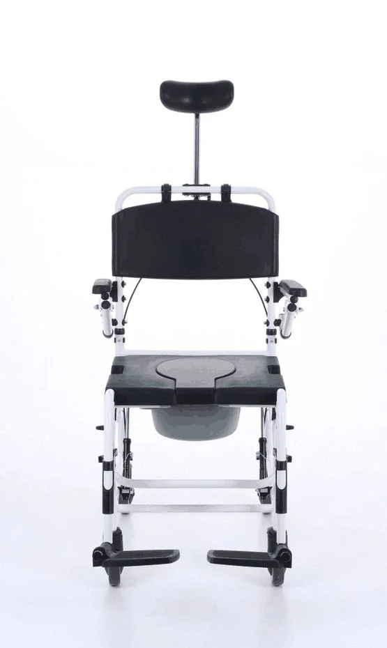 Manual Medical Fold Powder Coating Steel Transport Commode Wheelchair with Bedpan