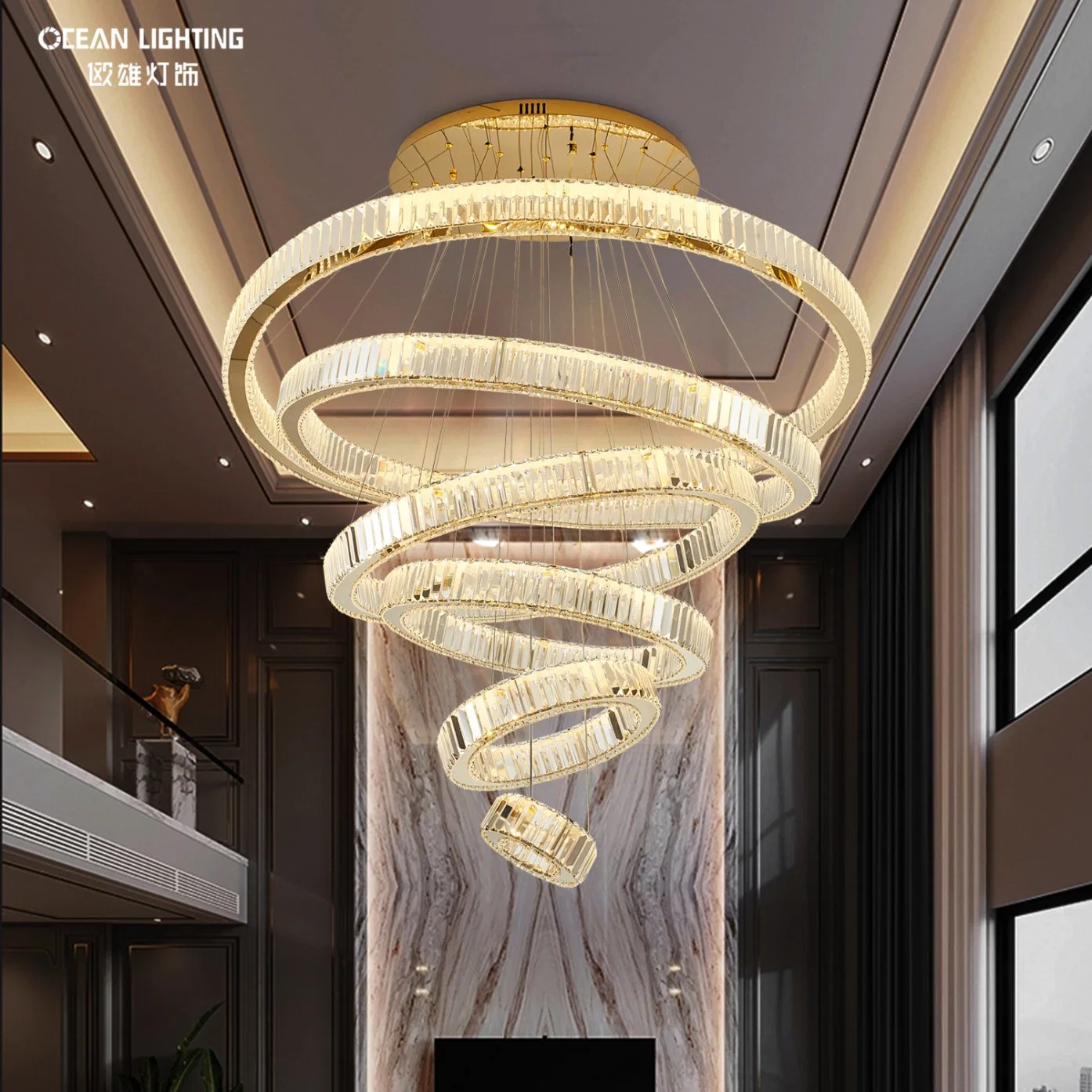 Ocean Lighting decoração LED moderna contemporânea de luxo para interior círculo grande Luz LED Crystal pendente