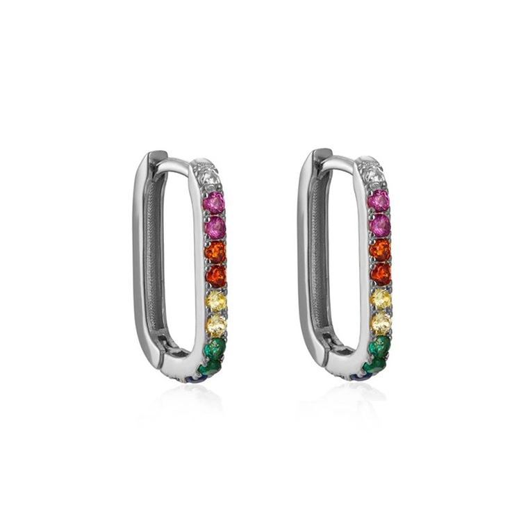 Fashion Simple Circle DIY Earring Hoop Pave Synthetic Gemstone Cubic Zirconia Brass Earrings Daily Jewelry Accessories Rhodium Plated Hoop Earring