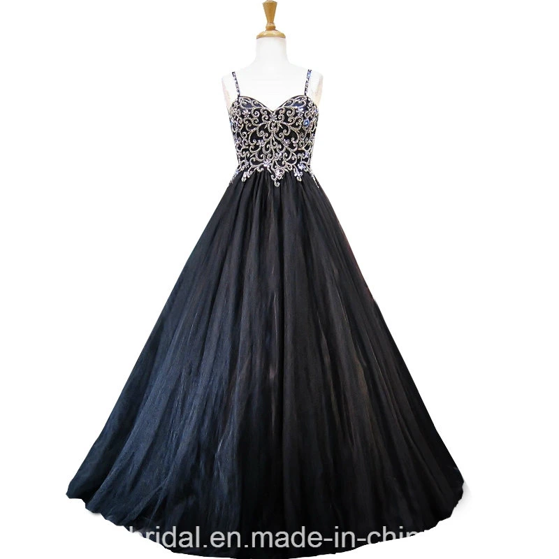 Spaghetti Straps Party Prom Gowns Black Custom Evening Dresses E17106