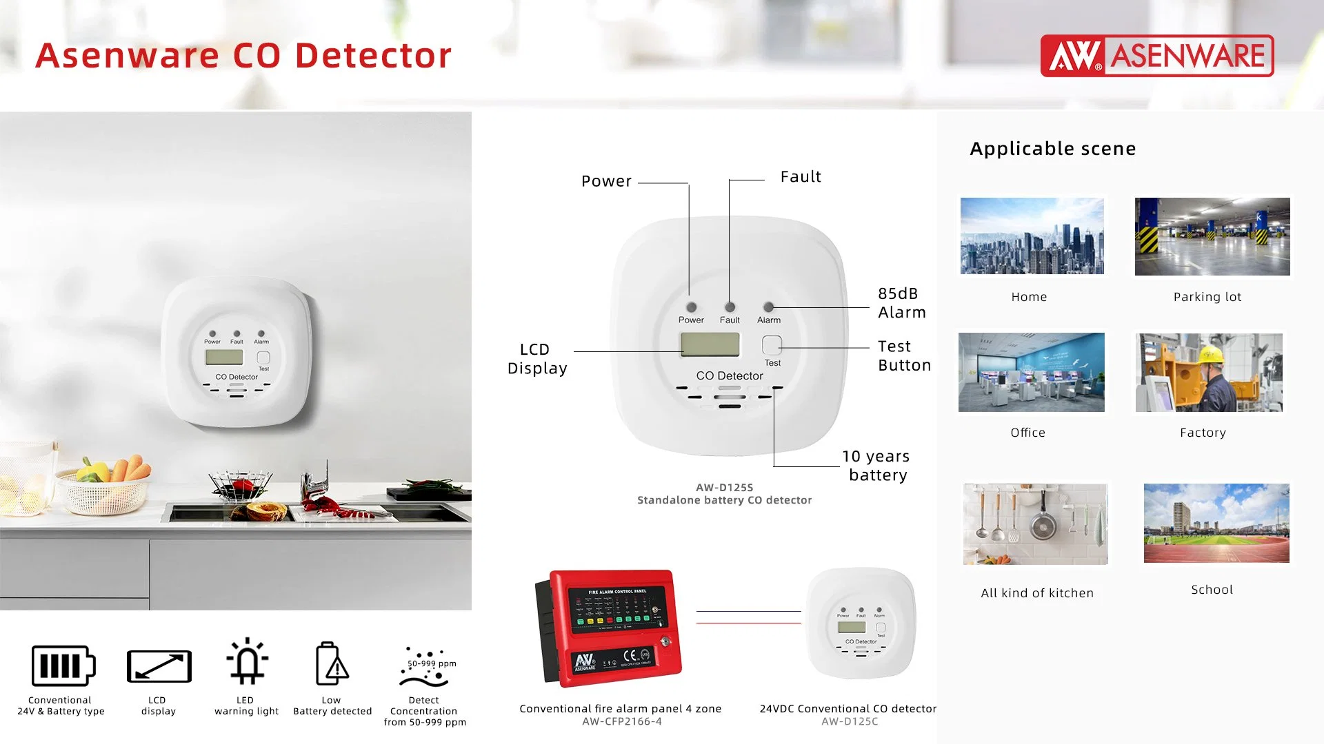 Co Detector Alarm Co Gas Detector Smoke and Co Combined Detector for Kitchen