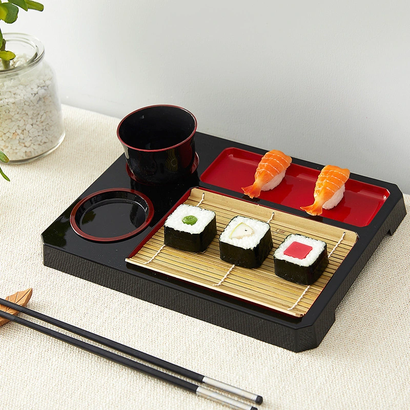 Black Soba Seiro Plate Traditional Sushi Japanese Cold Soba Noodles Tray Set