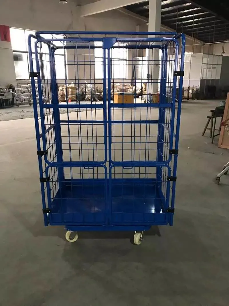 Metal Galvanized 4 Side Stackable 500kgs Loading Capacity Roll Cage Container