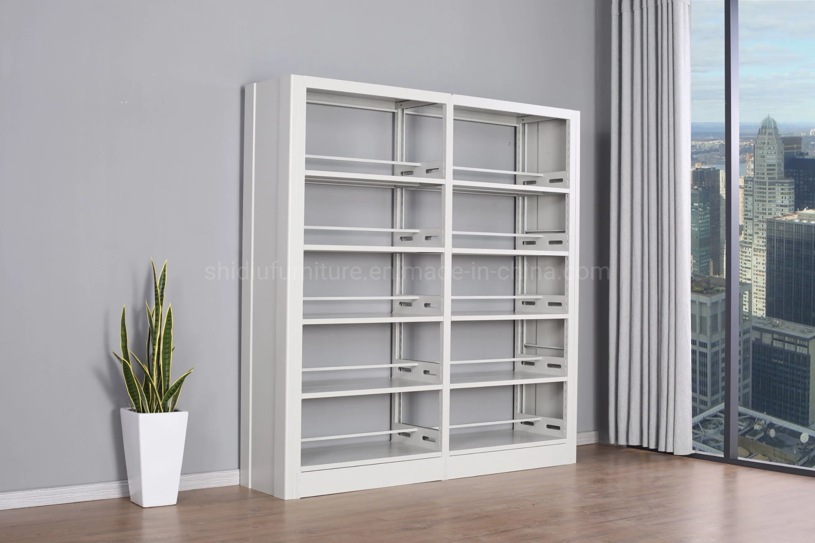 Double-Sided Adjustable Metal Book Shelf Display Rack for Library and Archives Rooms