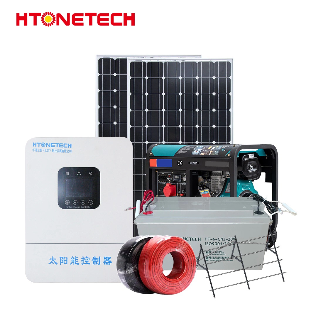 Htonetech off Grid Power Solar System Suppliers China 5kw 10kw 25kw 30W 48kw Solar Panel Mono 650 Watt Industrial Diesel Generator 7.5 Kw Hybrid Solar System