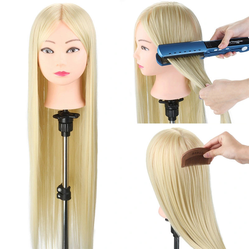 30" High Temperature Fiber Hair Styling Mannequin Head Practice Cutting Blonde Hairdressing Dummy Dolls Head for Wig