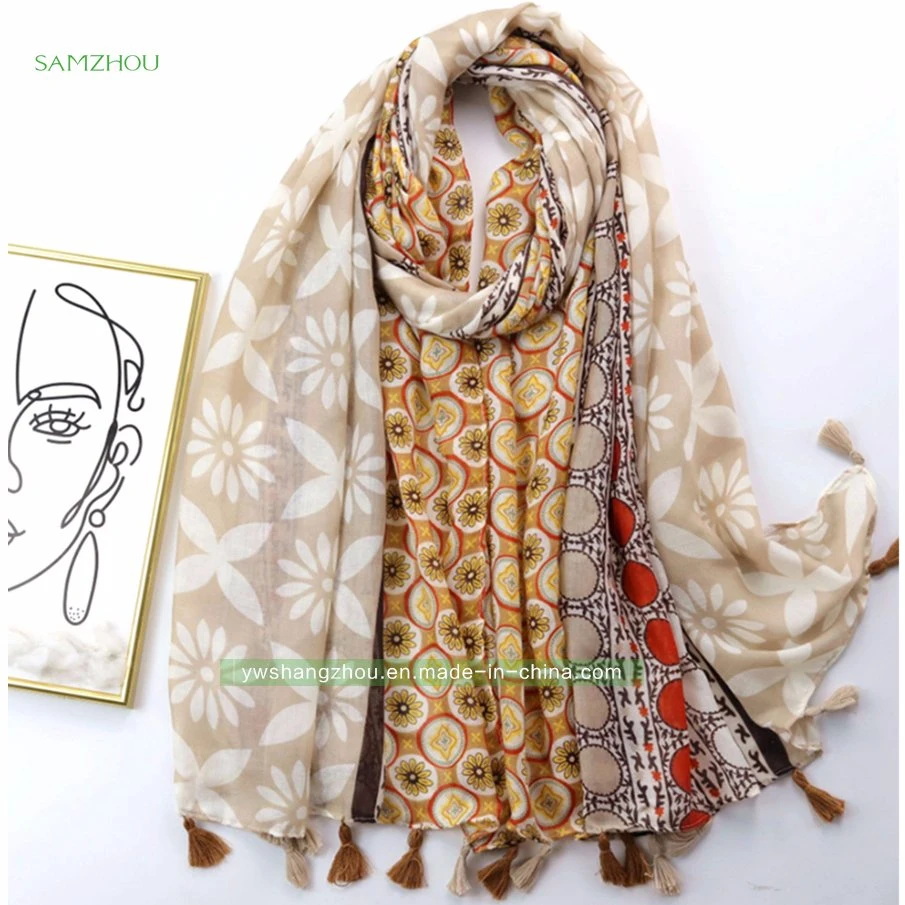 Ethnic Satin Spring Shawl Fashion Ladies Printed Cotton Sunscreen Scarf