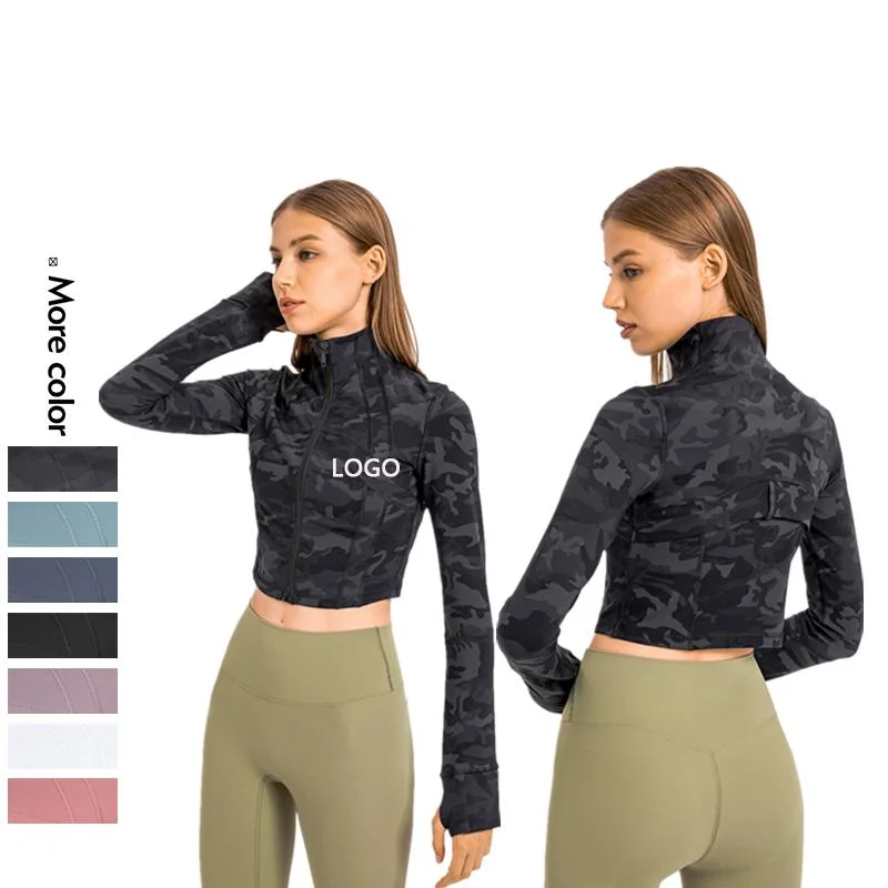 Xsunwing Vêtements de sport en gros pour femmes, vêtements d'entraînement, vêtements de sport, course à pied, yoga, haut élastique, coupe slim, col montant, veste à fermeture éclair intégrale.