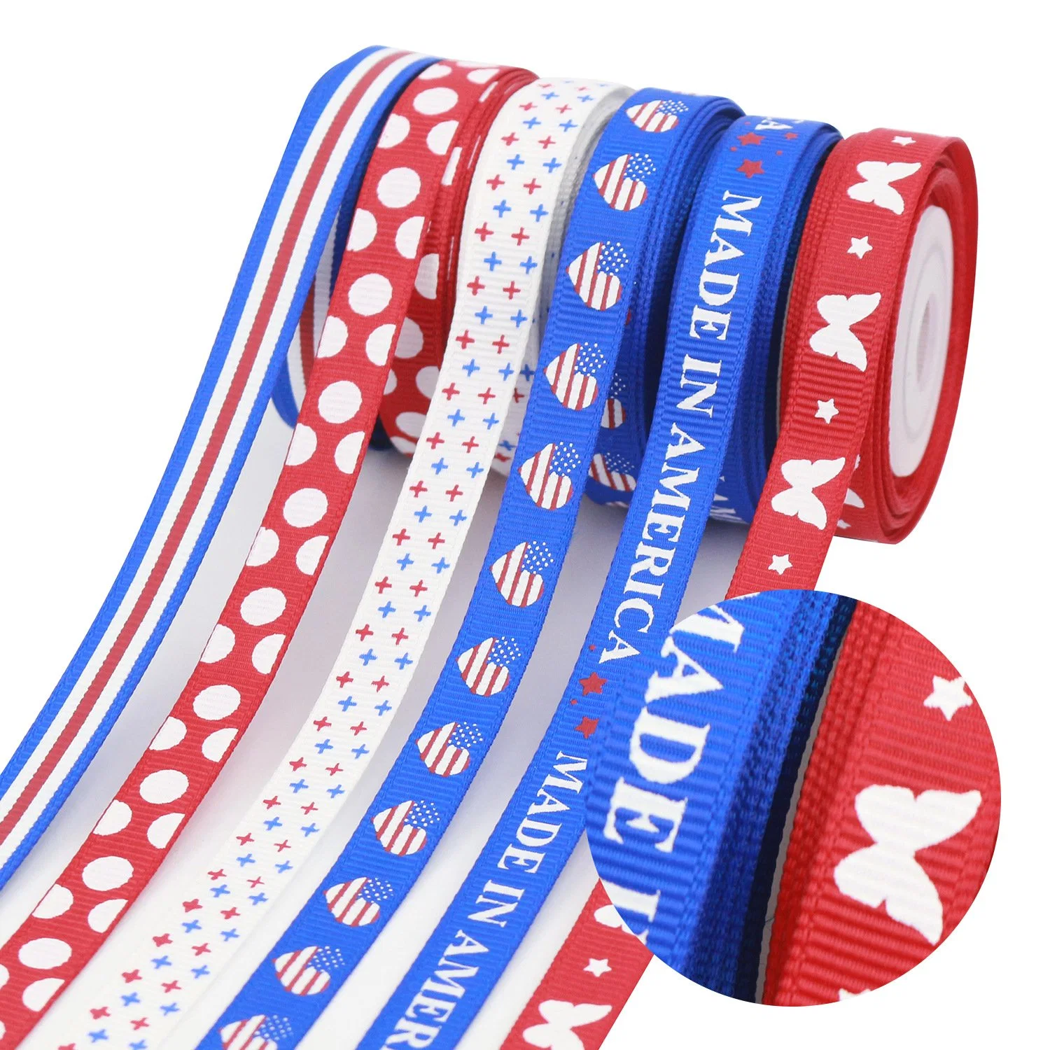 Mudie Ribbon, Independence Day Ribbon, Star Stripe Thread Set Printing Wholesale Heat Transfer Grossgrain Tape