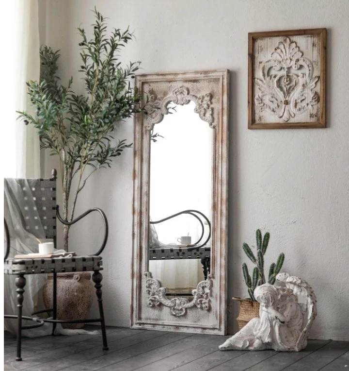 Plain Retro White Wood Wall Rectangle Mirror