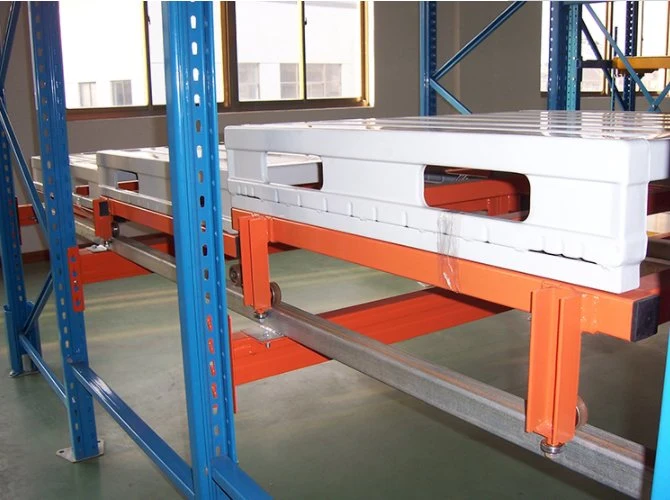 Almacenamiento Paleta ajustable empuje hacia atrás Paleta Racking almacenamiento Industrial Acero Reapilamiento de empuje hacia atrás