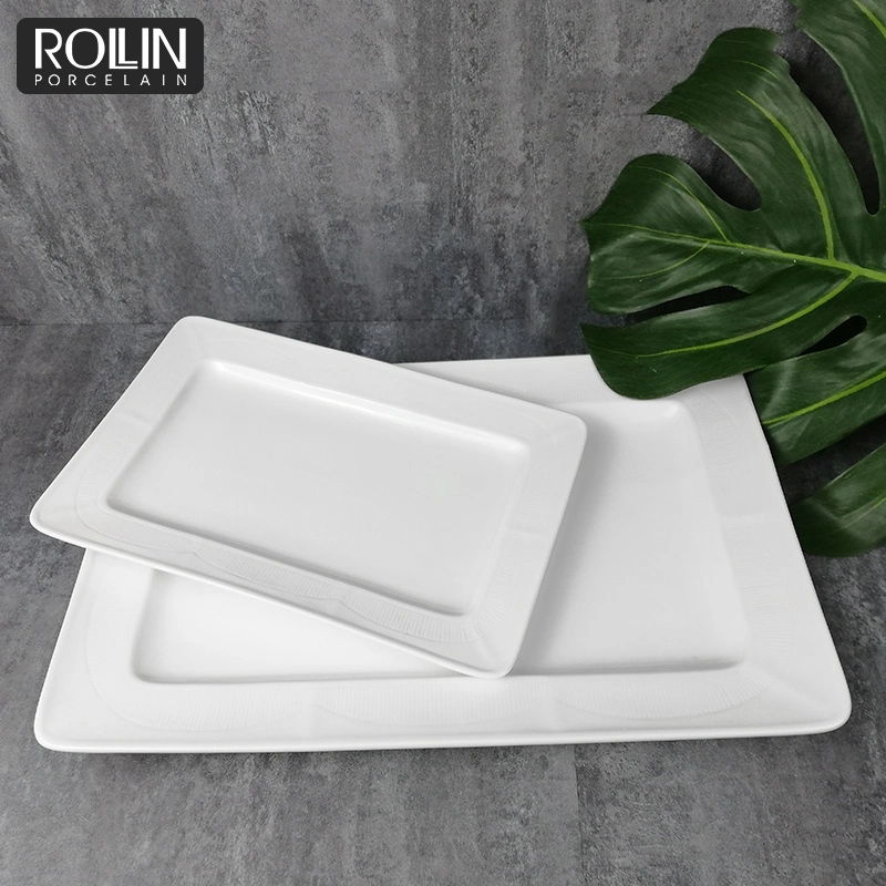Durable Rectangular Plates White Porcelain Serving Tray