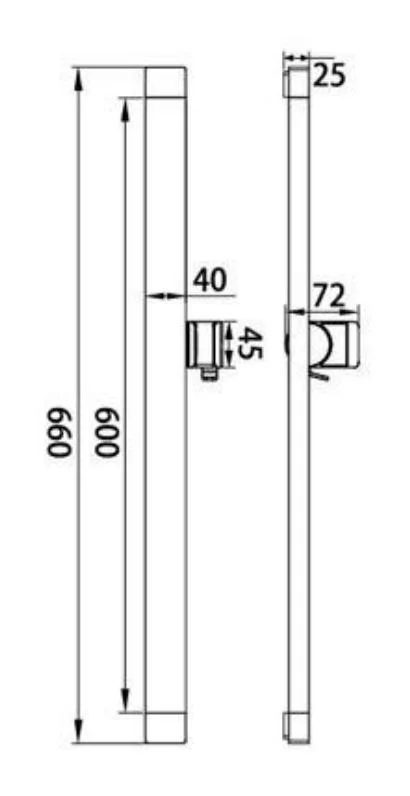 Bathroom Stainless Steel Tube, Square Shower Sliding Bar Bathroom, with Wall Bracket and ABS Slider