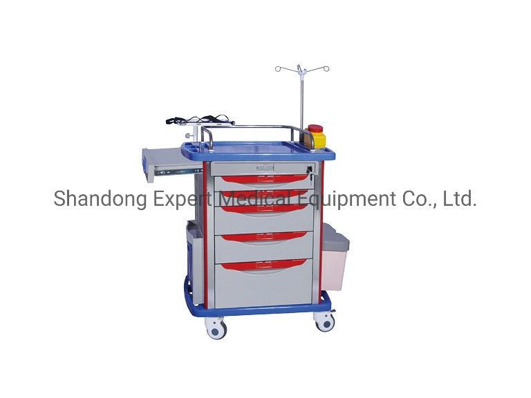 Hospital Furniture ABS Plastic Anesthesia Medicine Medical Cart Emergency Trolley