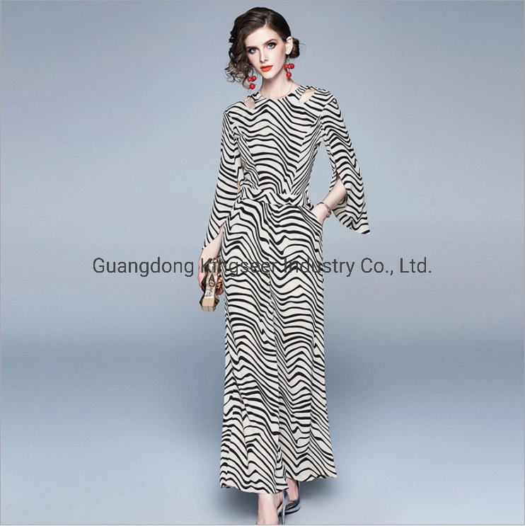 Fashion Ladies Office Dresses Jumpsuit Lady Zebra-Stripe Printing Polyester Women Dress Clothing