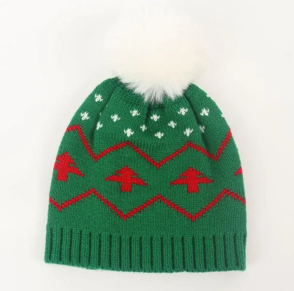 Wholesale/Supplier Warm Winter Hat Christmas Tree Children's Warm Wool POM Jacquard Knitted Skull Hat Beanie Cap Elastic