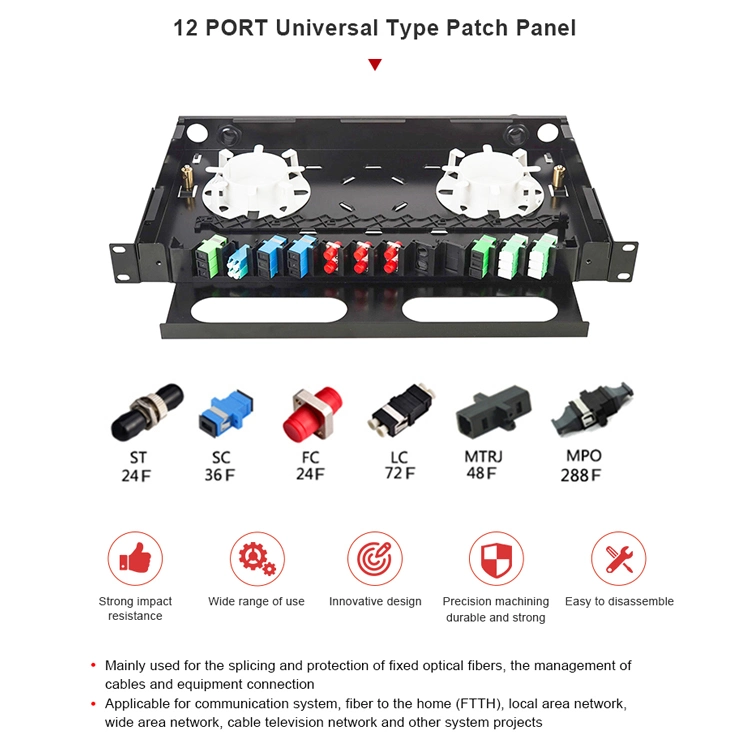 12port Rack Mounted Fiber Optic Patch Panel/ODF/Distribution Box

12 ports Panneau de brassage à fibre optique monté en rack/ODF/Boîtier de distribution