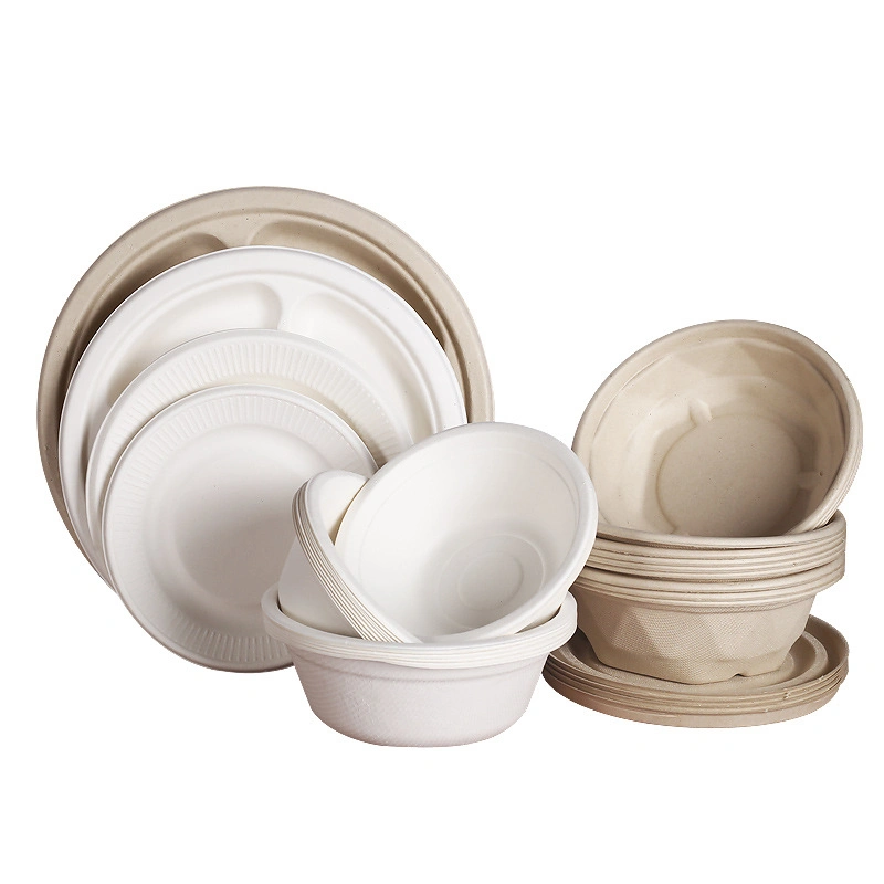 Disposable Dinner Set, Compostable Bagasse Cutlery Eco Biodegradable Plate Bowl Paper Tableware