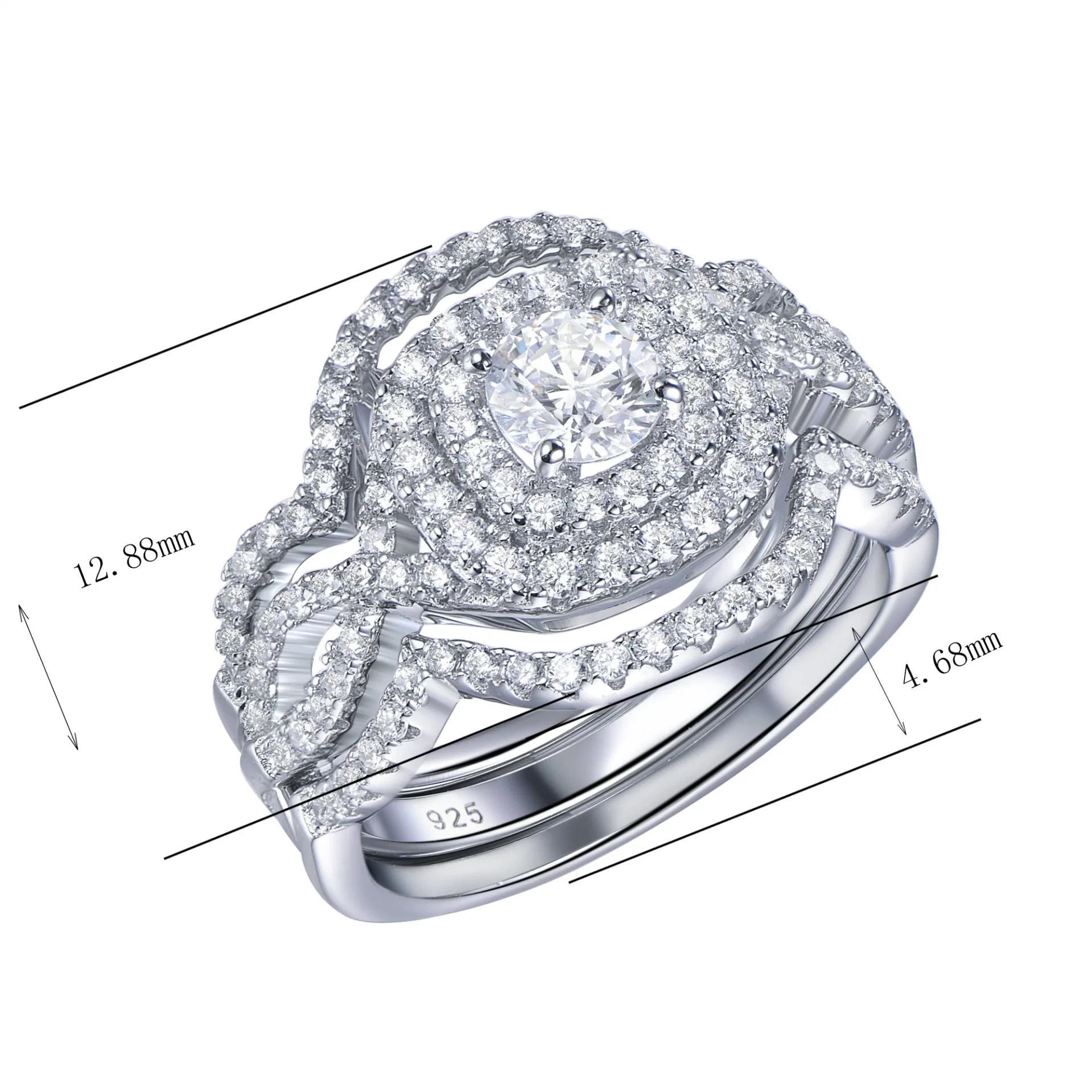 Роскошные украшения Silver 925 Shining Cubic Zirconia Diamond Stackable Two В одном кольце