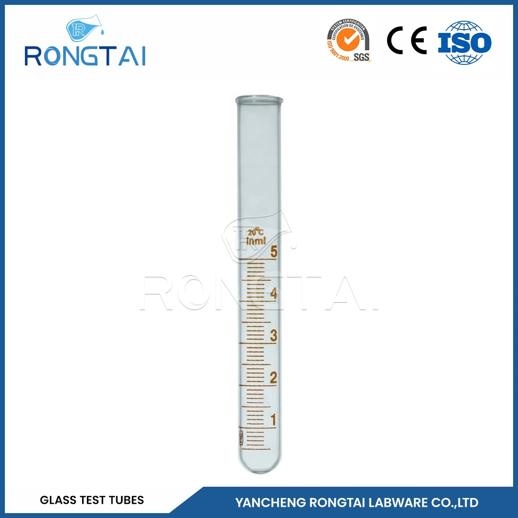 Teste de cultura de vidro de laboratório Rongtai Tubemanufactuators Teste de vidro de 10 ml Tubechina Tubo de ensaio de vidro de 10 ml e 15 ml para laboratório