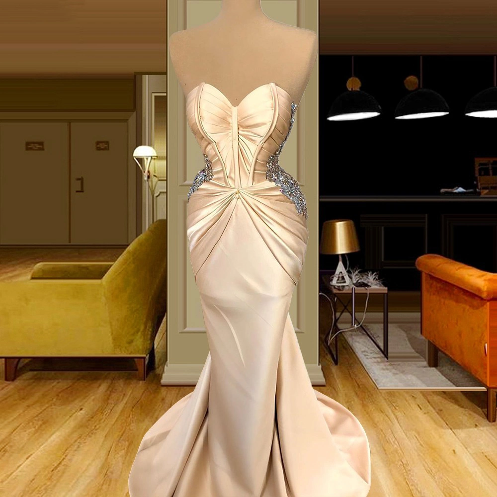 Strapless Bridal Evening Dresses Pleated Satin Party Prom Gowns Lb2930