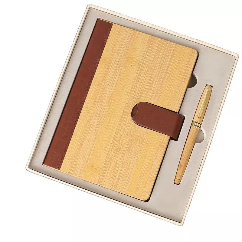 High-End A5 National Tide Business Madera y Bamboo portátil con Logo Juego de caja de regalo personalizado Bloc de notas de recuerdo