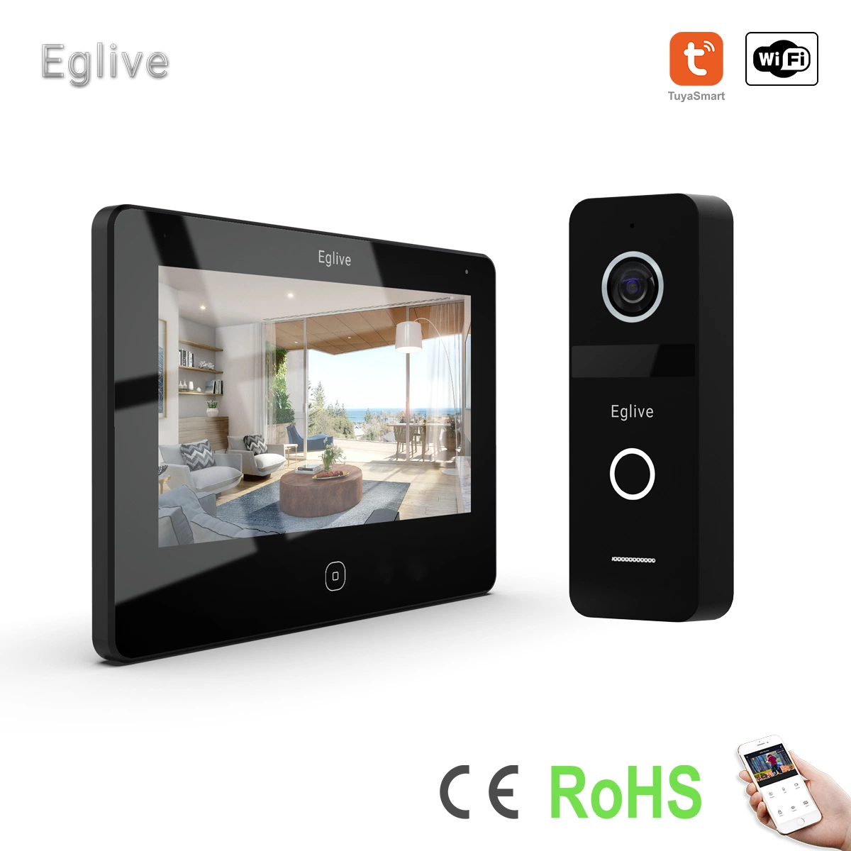 Eglive 7"UTP/IP WiFi Video Doorphone с управлением ЧЕРЕЗ ПРИЛОЖЕНИЕ для двусторонней аудио