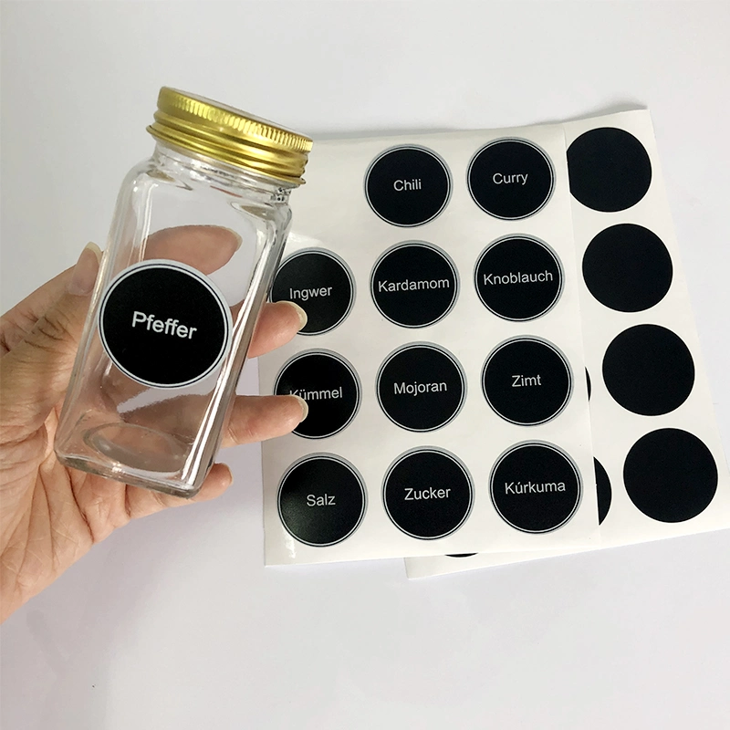 Black Waterproof Kitchen Home Jars Bottles Tag Pantry Spice Product Label Logo Stickers Custom Design Printing