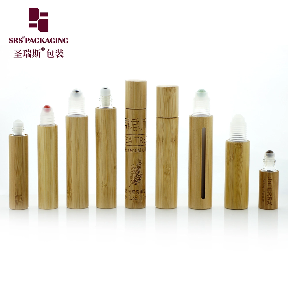 Natural Bamboo Packaging Round Square Cosmetic Empty Clear Amber Green Blue Glass Roller/Dropper Perfume Plastic 3ml 5ml 10ml 15ml Essential Oil Roll on Bottle