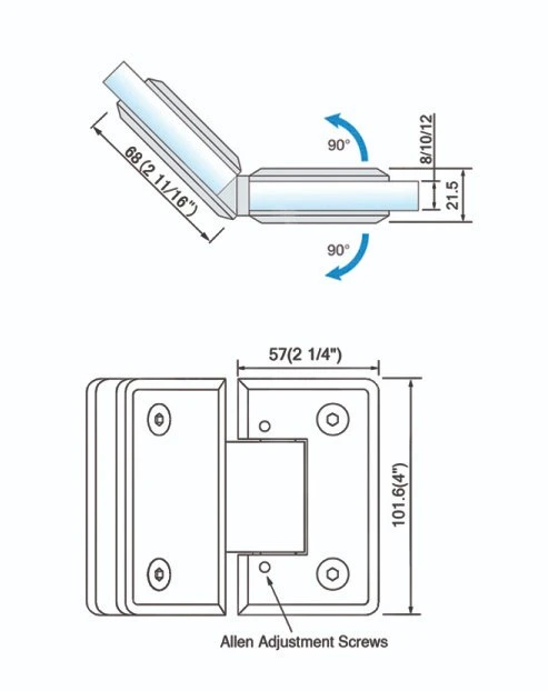 Loire Adjustable Heavy Duty Shower Hinges Shower Glass Door Hardware Patch Fittings for Frameless Shower Room