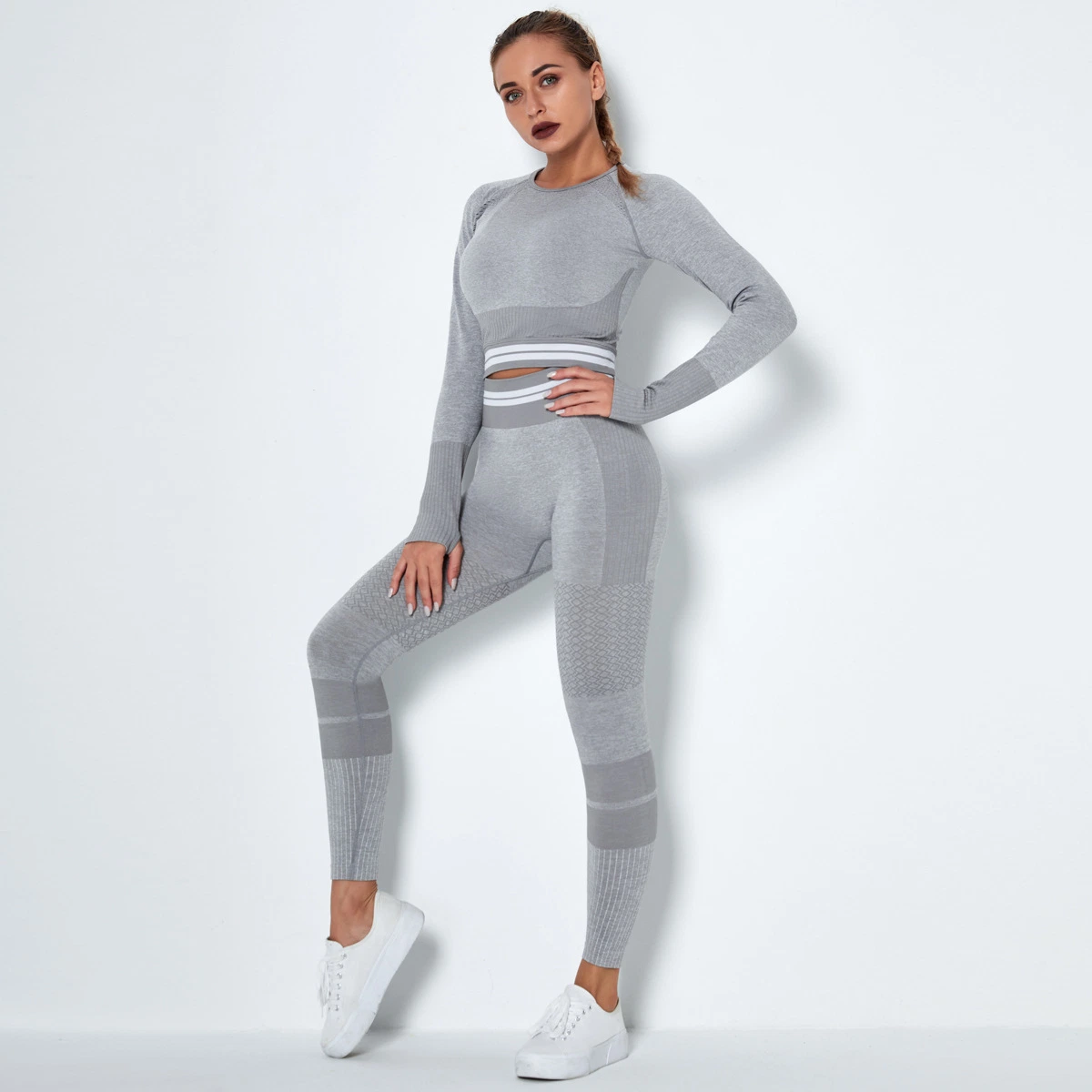 Roupas de moda feminina Leggings sem costura Roupas de ginástica de ioga de fitness Bra de portas Roupas esportivas de academia.