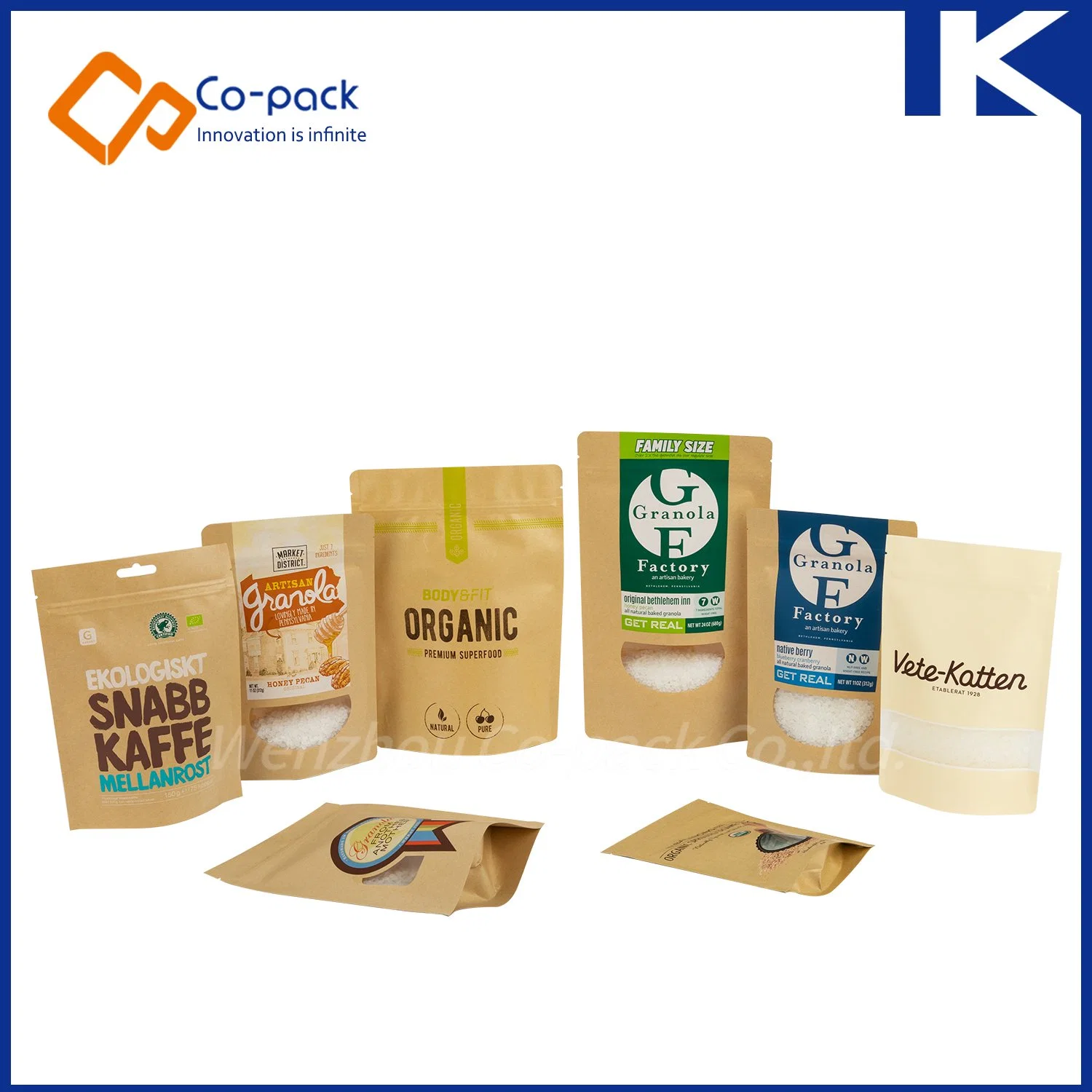 Custom Printed Kraft Paper Food Packaging Bag Stand-up Zip Lock Pouch