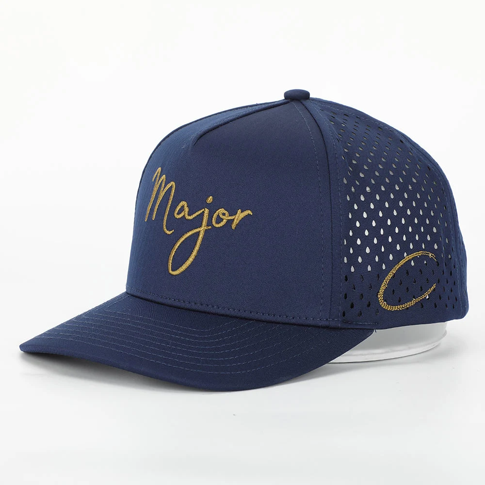 Custom Blue Blue Embroidery Perforated Laser Corte agujero perforado Béisbol Gorra impermeable deportiva