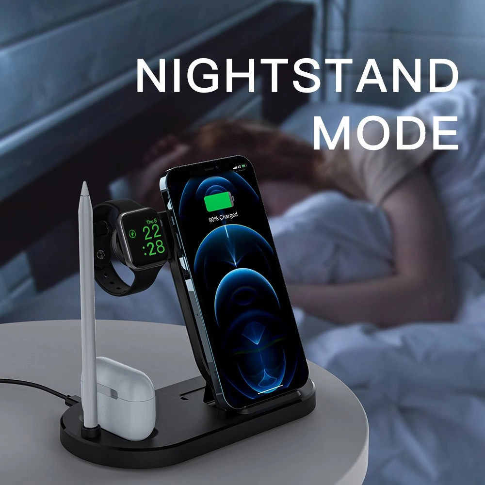 Wireless Charging Stand 4in1 Charger for Smartwatch iPhone 11/12 Headset 4 in 1 Qi Wireless Charger Pen Phone Holder